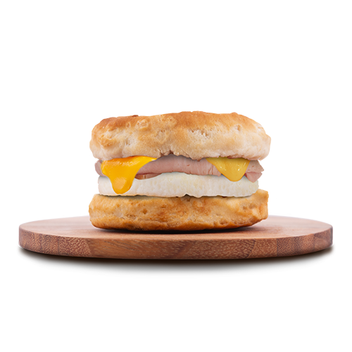 Piled High Biscuit with Ham, Egg & Cheese